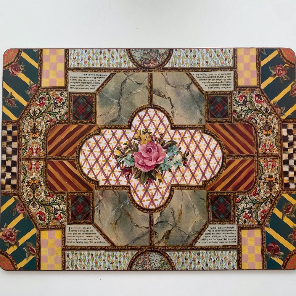 MacKenzie-Childs Vintage coffered ceiling Set of 4 cork-back placemats LIKE NEW!